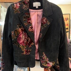 Wilsons Leather Black Floral Embroidered Blazer